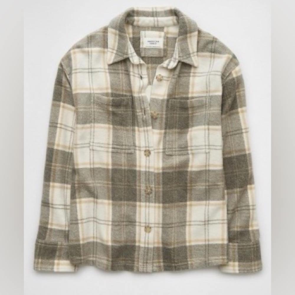 AE Fleece Plaid Shacket